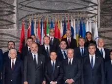 epa08081485 Italy's Prime Minister Giuseppe Conte (C) poses for a family photo with heads of government and state of CEI member states during the Central European Initiative (CEI) Summit at Farnesina Palace in Rome, Italy, 19 December 2019. In picture (front row, from L) are seen Italian Deputy Minister of Foreign Affairs and International Cooperation Marina Sereni, Serbia's Prime Minister Ana Brnabic, Montenegro's Prime Minister Dusko Markovic, Albania's Prime Minister Edi Rama, Italian Premier Conte, CEI Secretary General Roberto Antonione, Croatia's Prime Minister Andrej Plenkovic and North Macedonia's Prime Minister Zoran Zaev. EPA/CLAUDIO PERI