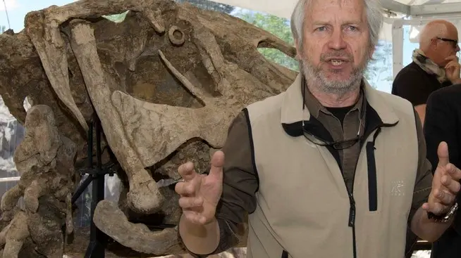 Silvano Trieste 17/04/2014 Villaggio del Pescatore, Preview per la stampa del pi grande dinosauro con il becco ad anatra, rinvenuto negli Stati Uniti e lavorato dal Laboratorio Zoic di Trieste.