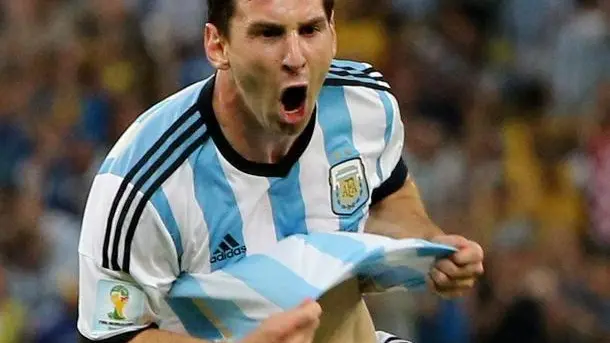 epa04260171 Lionel Messi of Argentina jubilates after scoring the 2-0 goal during the FIFA World Cup 2014 group F preliminary round match between Argentina and Bosnia and Herzegovina at the Estadio do Maracana in Rio de Janeiro, Brazil, 15 June 2014. (RESTRICTIONS APPLY: Editorial Use Only, not used in association with any commercial entity - Images must not be used in any form of alert service or push service of any kind including via mobile alert services, downloads to mobile devices or MMS messaging - Images must appear as still images and must not emulate match action video footage - No alteration is made to, and no text or image is superimposed over, any published image which: (a) intentionally obscures or removes a sponsor identification image; or (b) adds or overlays the commercial identification of any third party which is not officially associated with the FIFA World Cup) EPA/ABEDIN TAHERKENAREH EDITORIAL USE ONLY