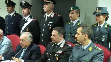 Il procuratore Francesco Messineo (quarto da sinistra) durante la conferenza stampa sull'operazione antimafia denominata "Apocalisse", Palermo, 23 giugno 2014. ANSA/FRANCO LANNINO