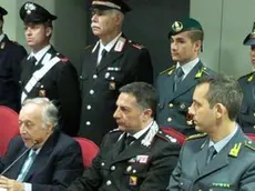 Il procuratore Francesco Messineo (quarto da sinistra) durante la conferenza stampa sull'operazione antimafia denominata "Apocalisse", Palermo, 23 giugno 2014. ANSA/FRANCO LANNINO