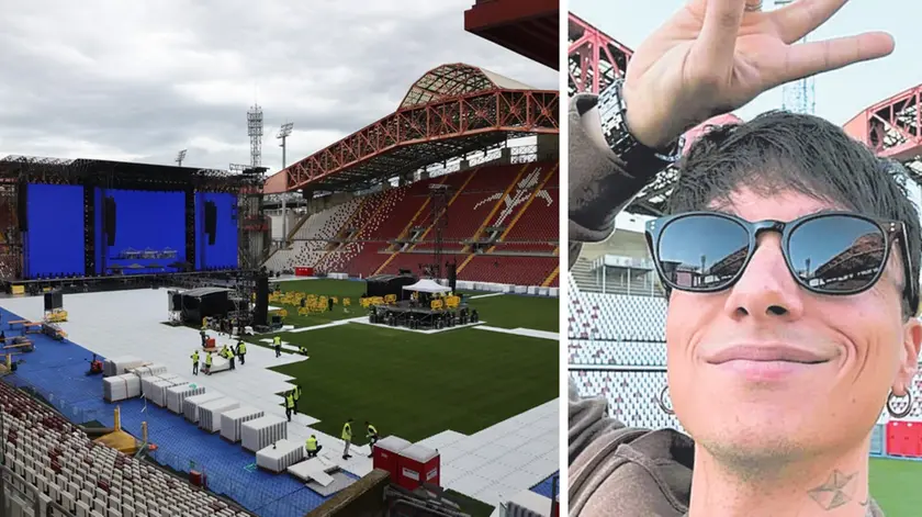 A destra il cantante Ultimo nello stadio Rocco di Trieste