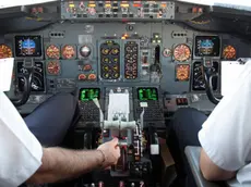 Captain and Co Pilot in Cockpit preparing for Take Off