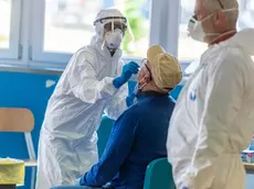1 maggio 2020.Tamponatura agli abitanti di VÃ² Euganeo. Nella foto: il tampone.