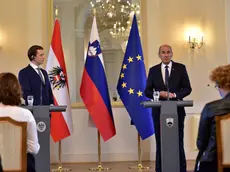 epa08653587 Austrian Chancellor Sebastian Kurz (2-L) and Slovenian Prime Minister Janez Jansa (2-R) during Kurz's one-day official visit to Slovenia, Ljubljana, Slovenia, 08 September 2020. The official talks are dominated by topical EU issues and bilateral cooperation as the countries deal with the Covid-19 pandemic and illegal migration. EPA/IGOR KUPLJENIK