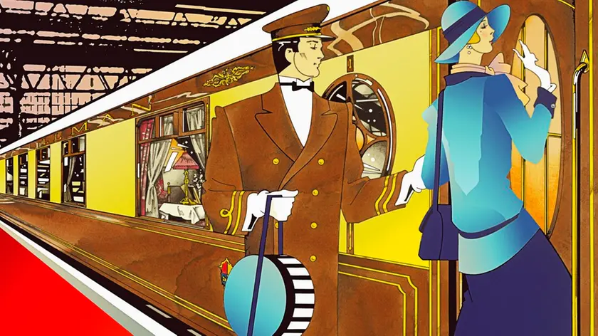 27 Feb 2014 --- Porter assisting glamorous 1920s woman boarding train in train station --- Image by © David Chestnutt/Ikon Images/Corbis