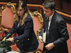 22/10/2014 Roma, aula del Senato, comunicazioni del Presidente del Consiglio dei Ministri sul Consiglio europeo del 23 e 24 ottobre 2014, nella foto Maria Elena Boschi e Matteo Renzi