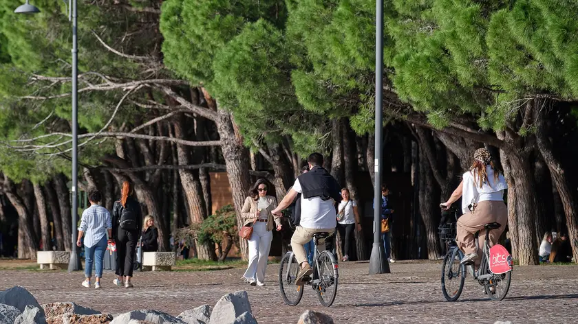 Due ciclisti a Barcola (Foto Silvano)