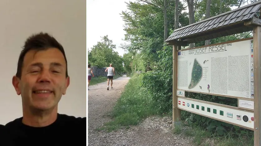 Il sentiero Ressel a Basovizza, utilizzato dagli appassionati di jogging, in cui è morto Mauro Pausich, a sinistra (Foto Andrea Lasorte)