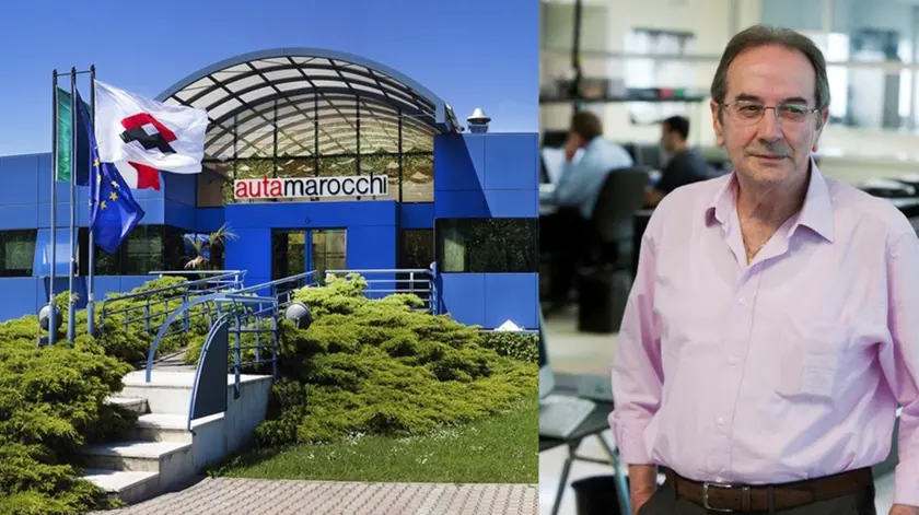 A sinistra una veduta della sede triestina di Autamarocchi in zona industriale. A destra Vittorio Fracchioni fino all’ultimo al lavoro nel cda di Autamarocchi