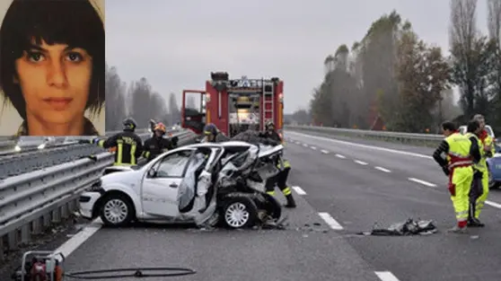 La scena dell'incidente e, nel riquadro, Alessandra Tangolo