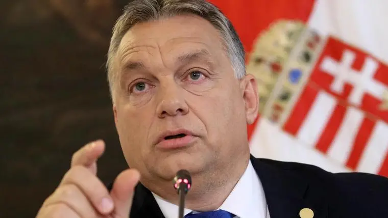 Hungarian Prime Minister Viktor Orban speaks to press after a meeting of Austrian Chancellor Christian Kern and his German and West Balkans counterparts on strategies to deal with Europe's migrant crisis in Vienna, Austria, Saturday, Sept. 24, 2016. (ANSA/AP Photo/Ronald Zak) [CopyrightNotice: Copyright 2016 The Associated Press. All rights reserved.]
