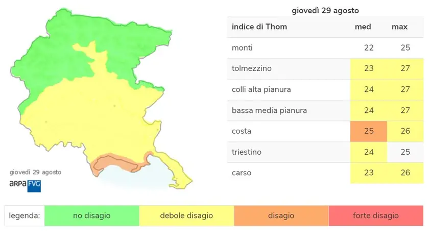 Soffrirà soprattutto l'area della costa (Foto Arpa Osmer Fvg)