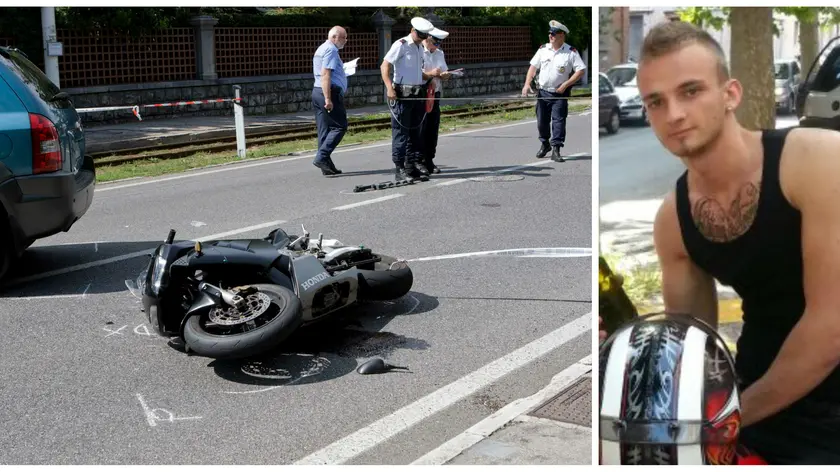 La scena dell'incidente e, a destra, la vittima: Raphael Bressi