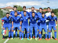 PALMANOVA, ITALY - AUGUST 11: Team of Italy U18 prior the international friendly match between Italy U18 and Slovenia U18 on August 11, 2016 in Codroipo near Palmanova, Italy. (Photo by Giuseppe Bellini/Getty Images)