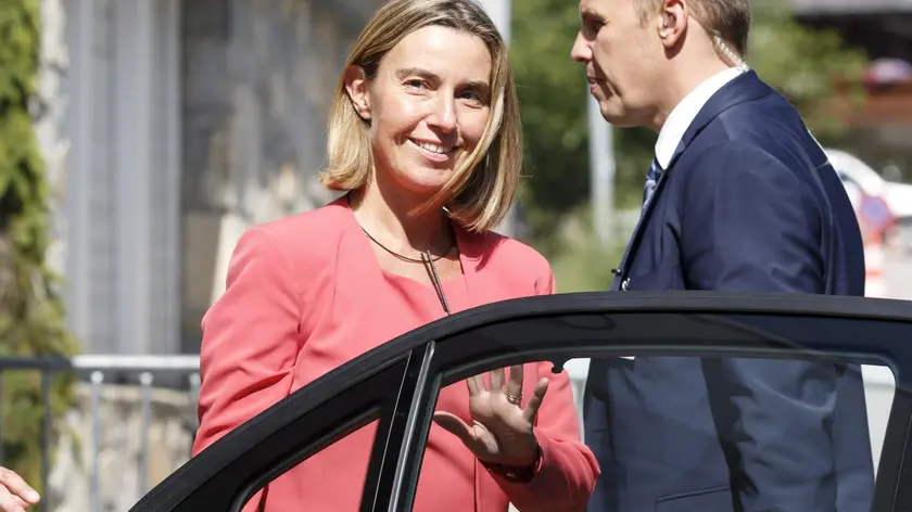 epa06070432 European Union Foreign Policy Chief Federica Mogherini leaves after a meeting, during the conference on Cyprus under the auspices of the United Nations, in Crans-Montana, Switzerland, 06 July 2017. EPA/SALVATORE DI NOLFI