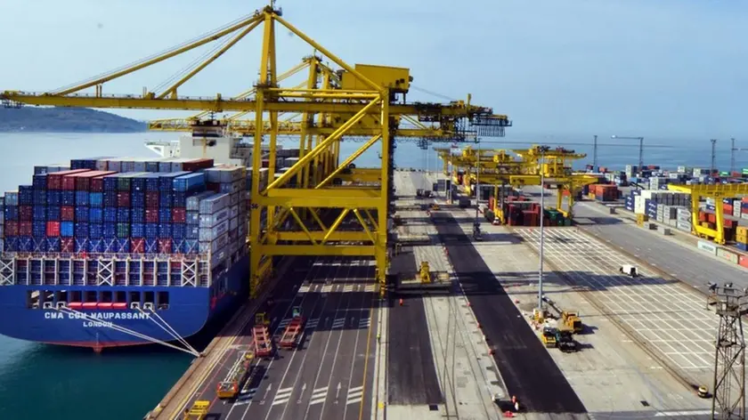 Foto Bruni 21.03.14 Trieste Terminal molo VII: si scarica con 5 gru la nave container
