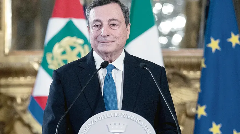 Former president of the European Central Bank (ECB) Mario Draghi delivers a speech after a meeting with the Italian President Sergio Mattarella at the Quirinal Palace in Rome, Italy, 03 February 2021. 2021. ROBERTO MONALDO / POOL / LAPRESSE / ANSA