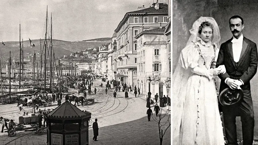 Le Rive in una foto d'epoca. Nella foto a destra Italo Svevo assieme alla moglie, Livia Veneziani.