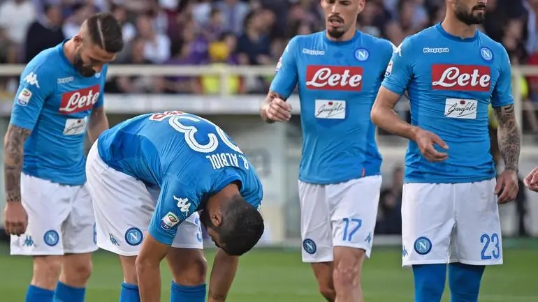 Napoli's Raul Albiol, Marek Hamsik and Elseid Hysaj during the Italian serie A soccer match ACF Fiorentina vs SSC Napoli at Artemio Franchi stadium in Rome, Italy 29 April 2018. ANSA/MAURIZIO DEGL' INNOCENTI